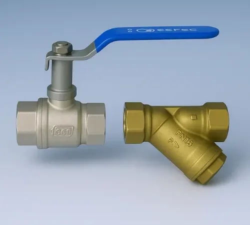 FORGED BRASS EXTENDED-STEM BALL VALVE WITH STRAINER